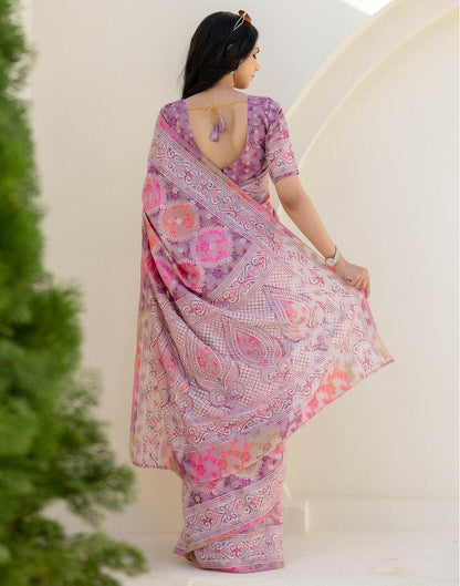 Mauve Cotton Printed Woven Saree