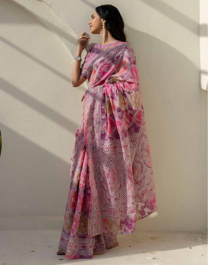 Mauve Cotton Printed Woven Saree
