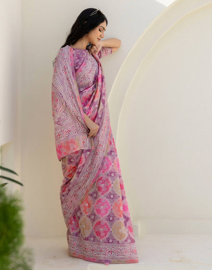 Mauve Cotton Printed Woven Saree