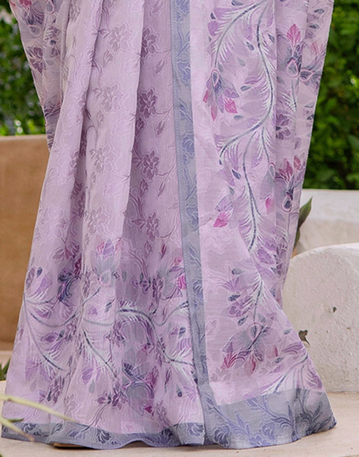 Pink Cotton Floral Printed Saree