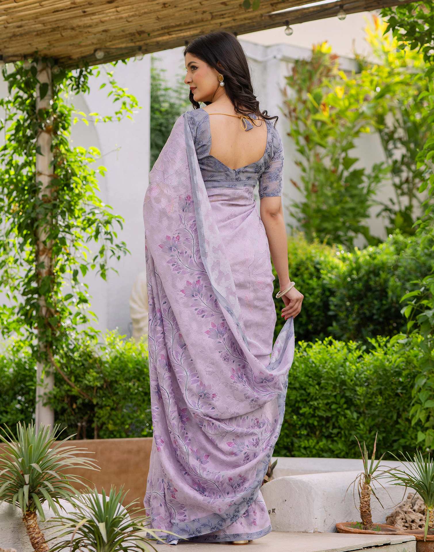 Pink Cotton Floral Printed Saree