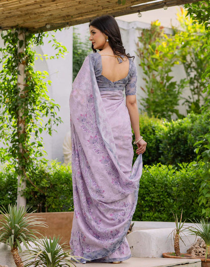 Pink Cotton Floral Printed Saree