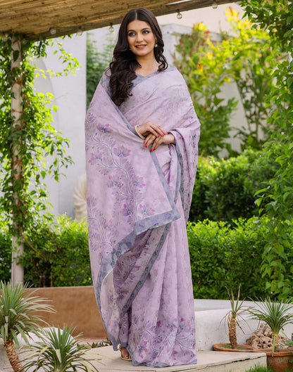 Pink Cotton Floral Printed Saree