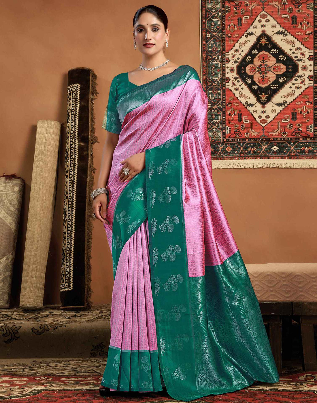 Pink Silk Woven Kanjivaram Saree