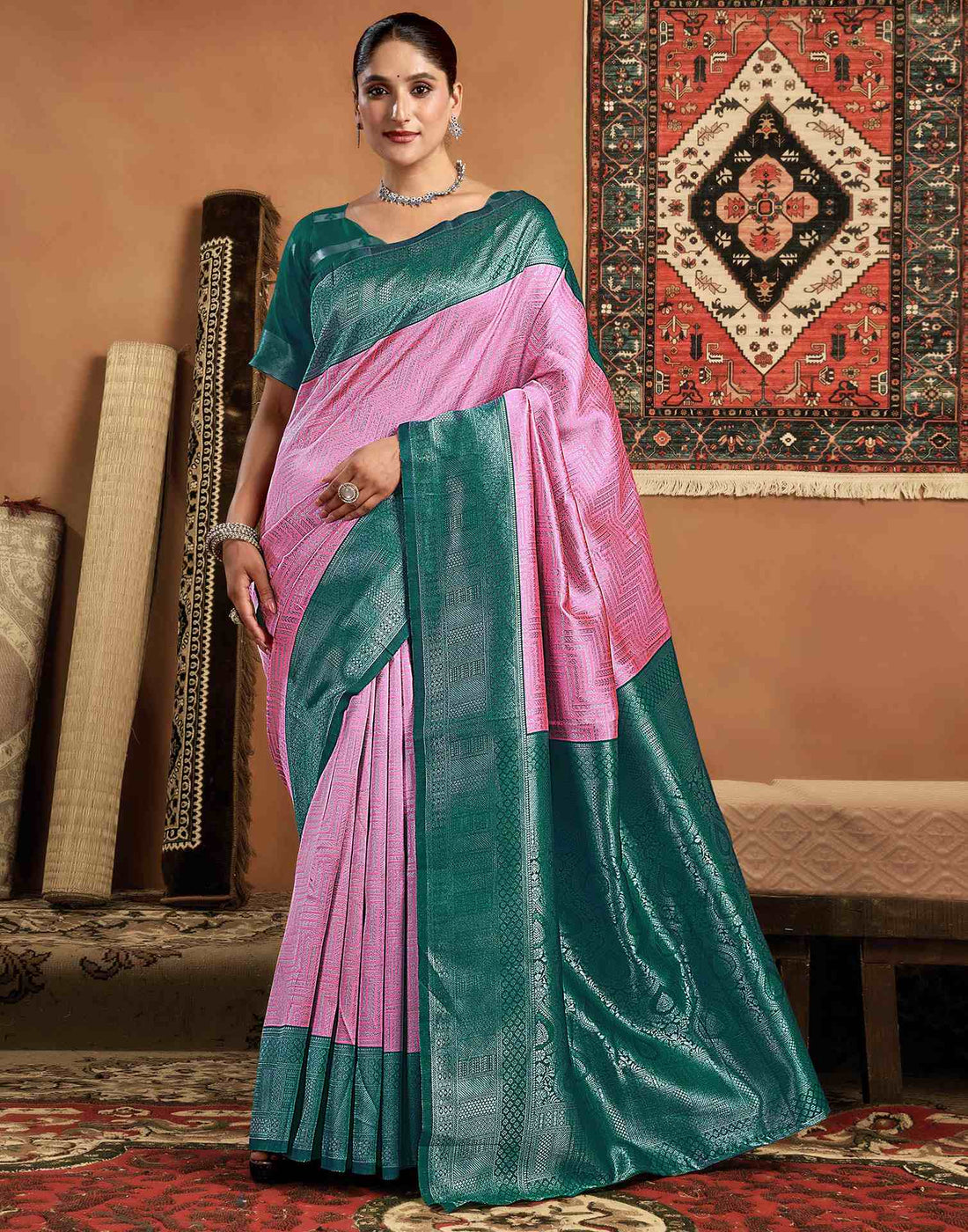 Pink Silk Woven Kanjivaram Saree