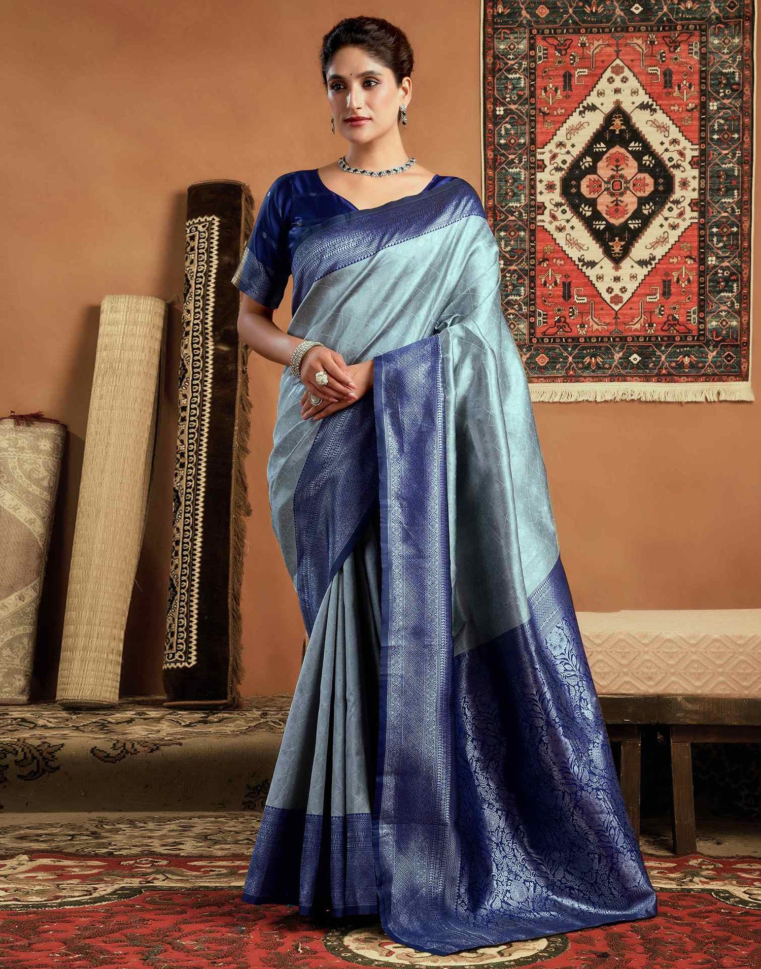 Grey Silk Woven Kanjivaram Saree