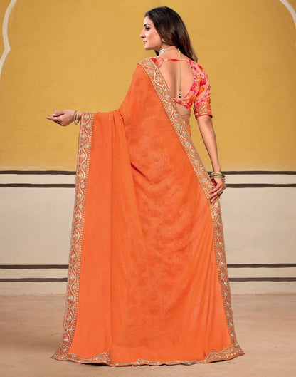 Orange Georgette Floral Printed Saree