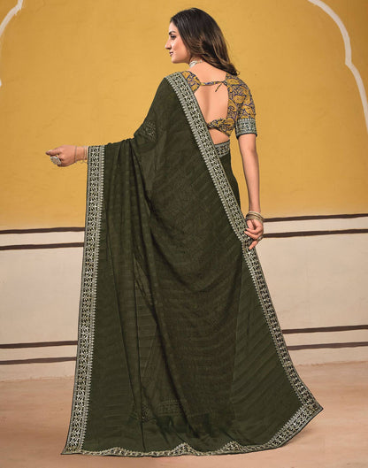 Dark Green Georgette Printed Saree