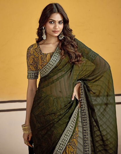 Dark Green Georgette Printed Saree
