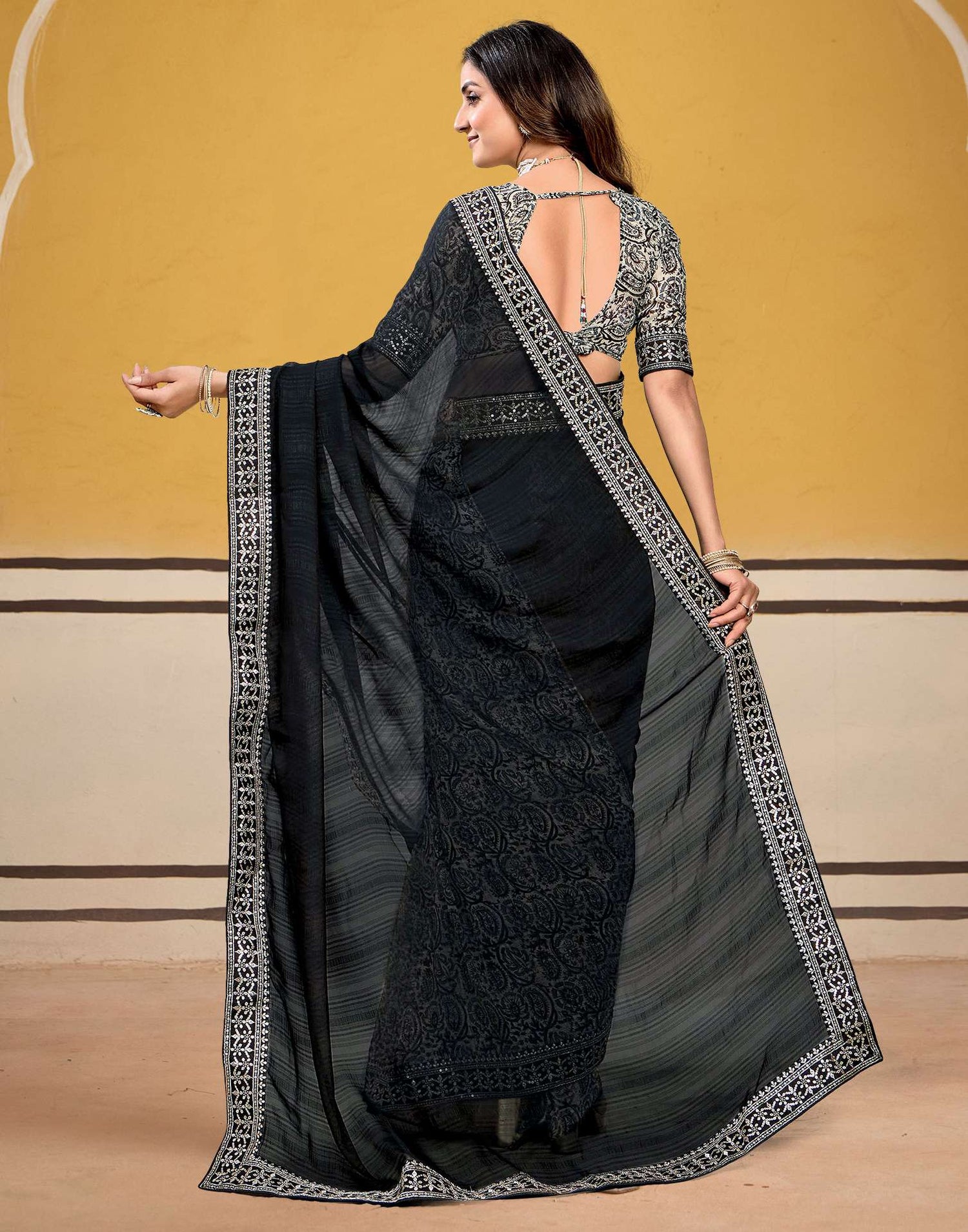 Black Georgette Printed Saree