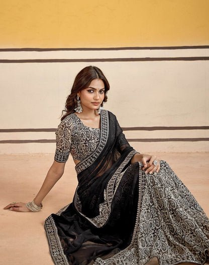 Black Georgette Printed Saree