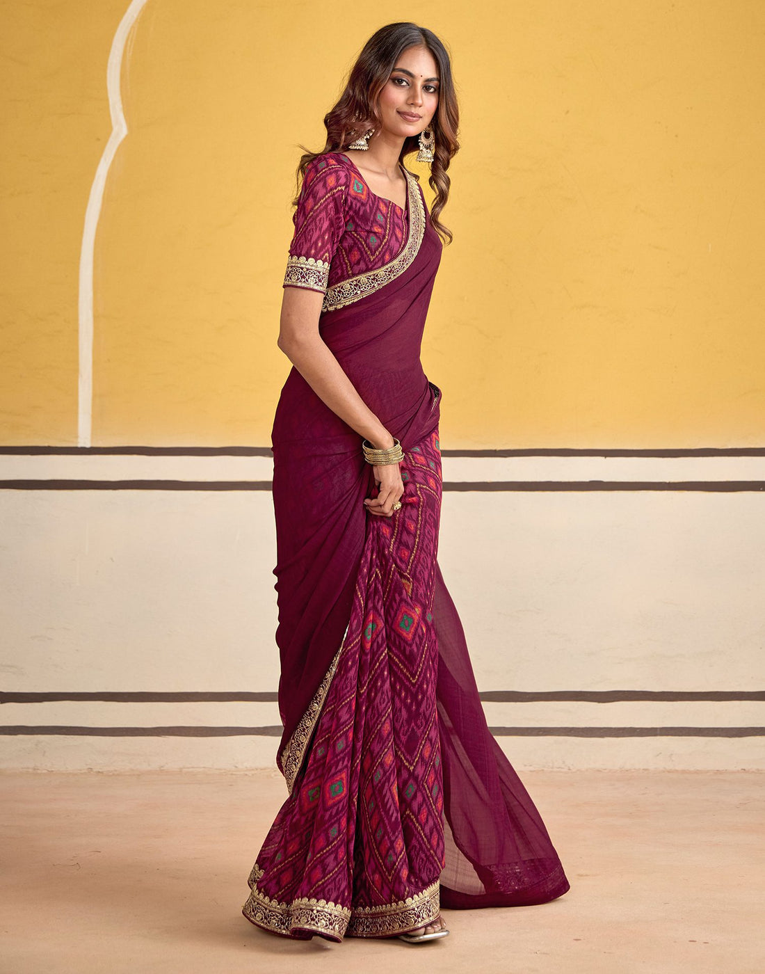 Maroon Georgette Printed Saree