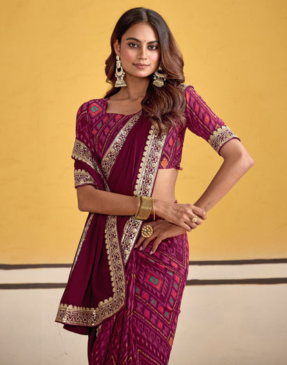 Maroon Georgette Printed Saree