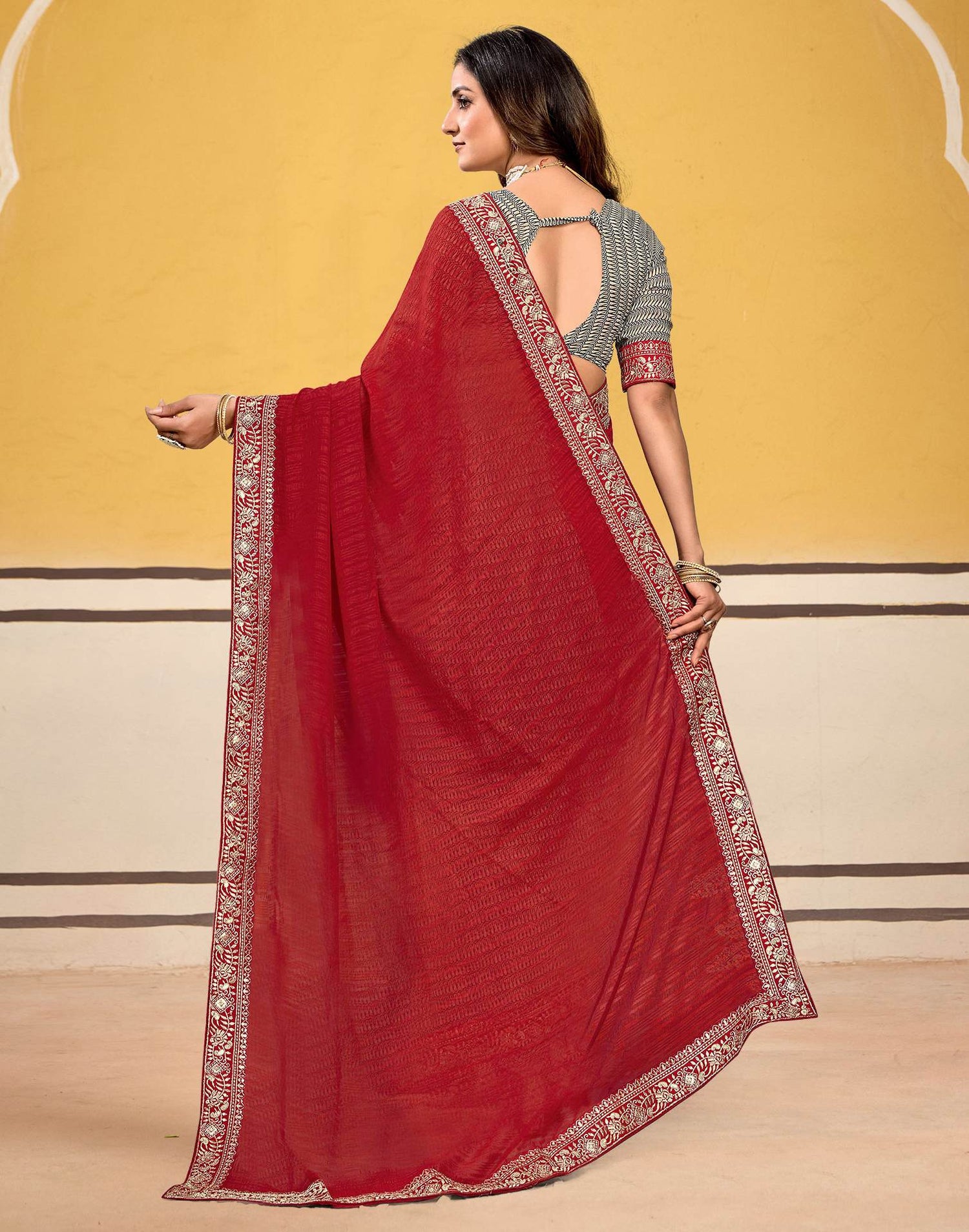 Red Georgette Printed Saree