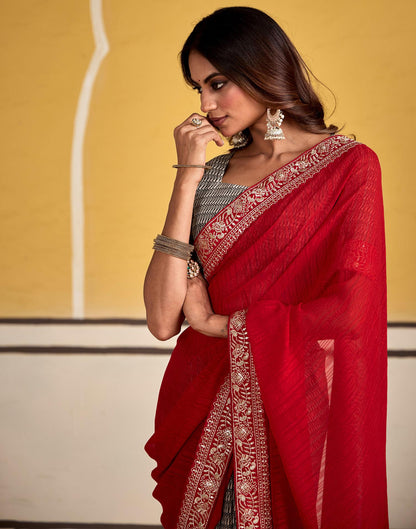 Red Georgette Printed Saree