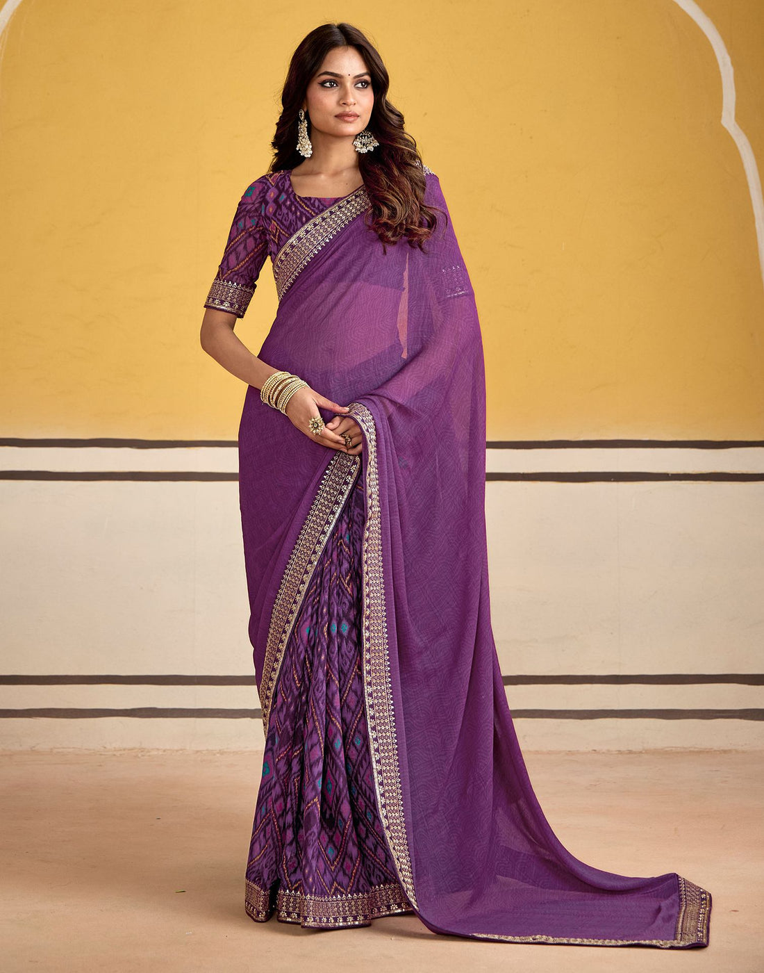 Purple Georgette Printed Saree