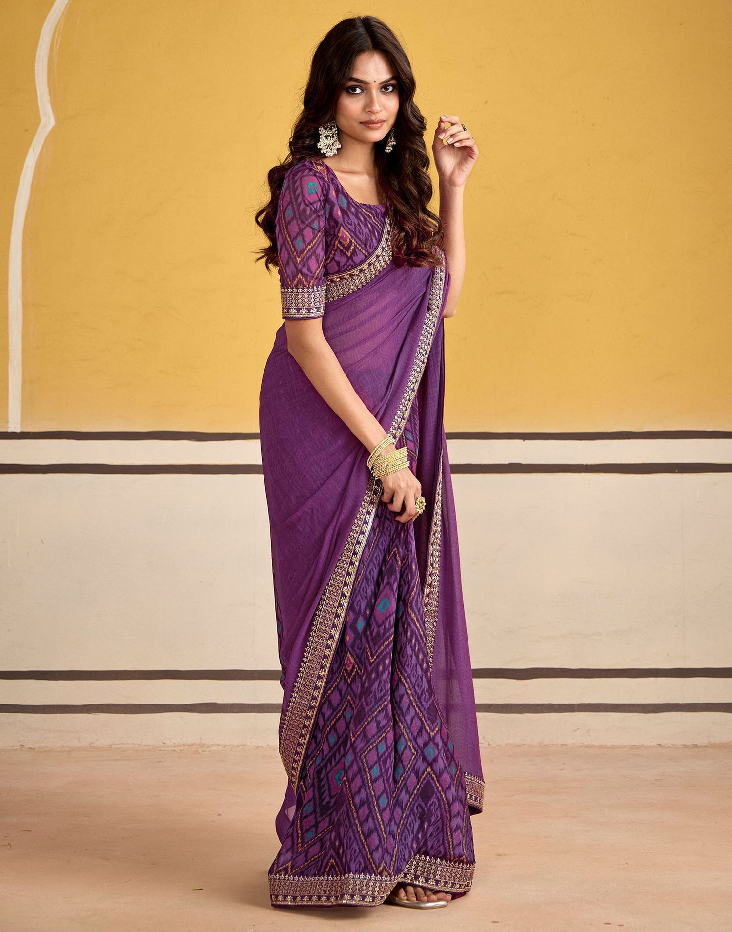 Purple Georgette Printed Saree