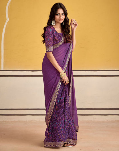 Purple Georgette Printed Saree