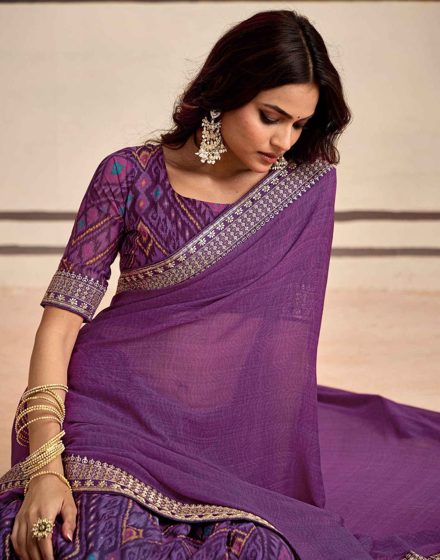 Purple Georgette Printed Saree