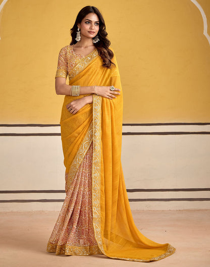 Turmeric Yellow Georgette Printed Saree