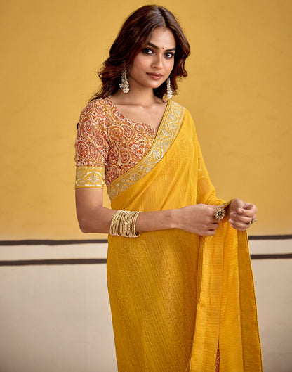 Turmeric Yellow Georgette Printed Saree