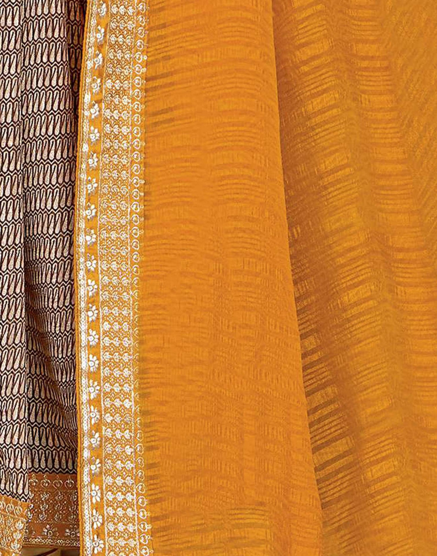 Mustard Yellow Georgette Printed Saree