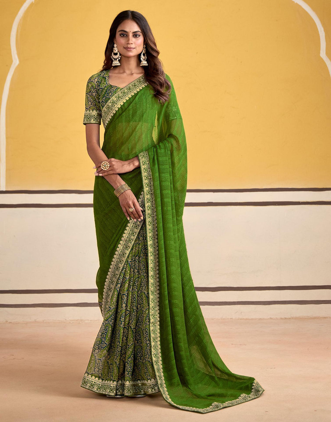 Green Georgette Printed Saree