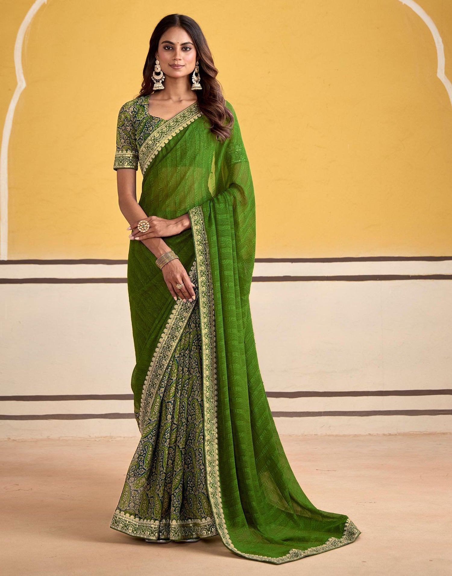 Green Georgette Printed Saree
