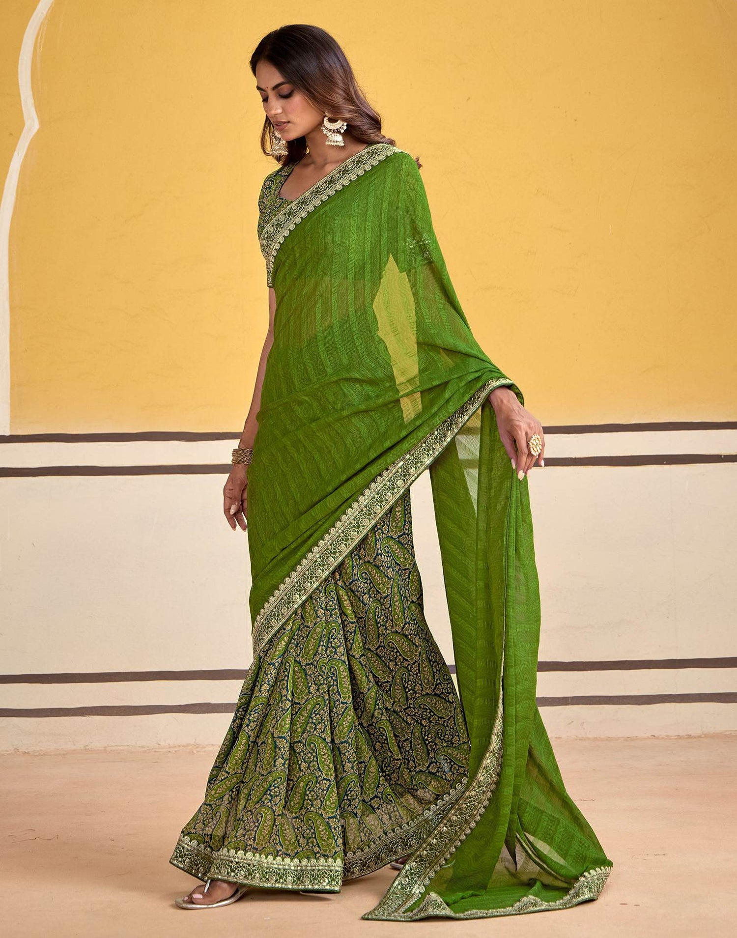 Green Georgette Printed Saree