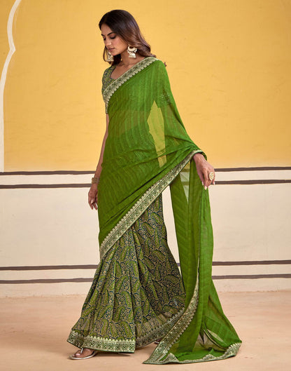 Green Georgette Printed Saree