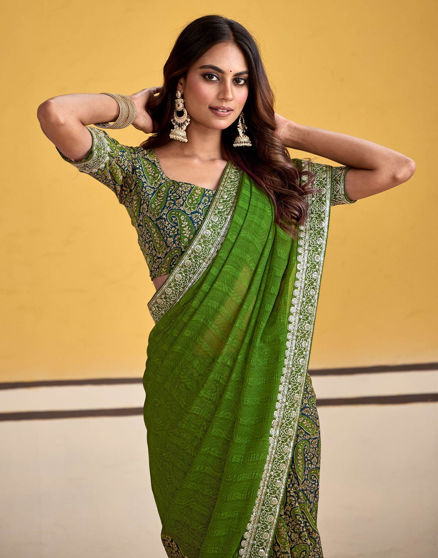 Green Georgette Printed Saree