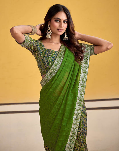 Green Georgette Printed Saree