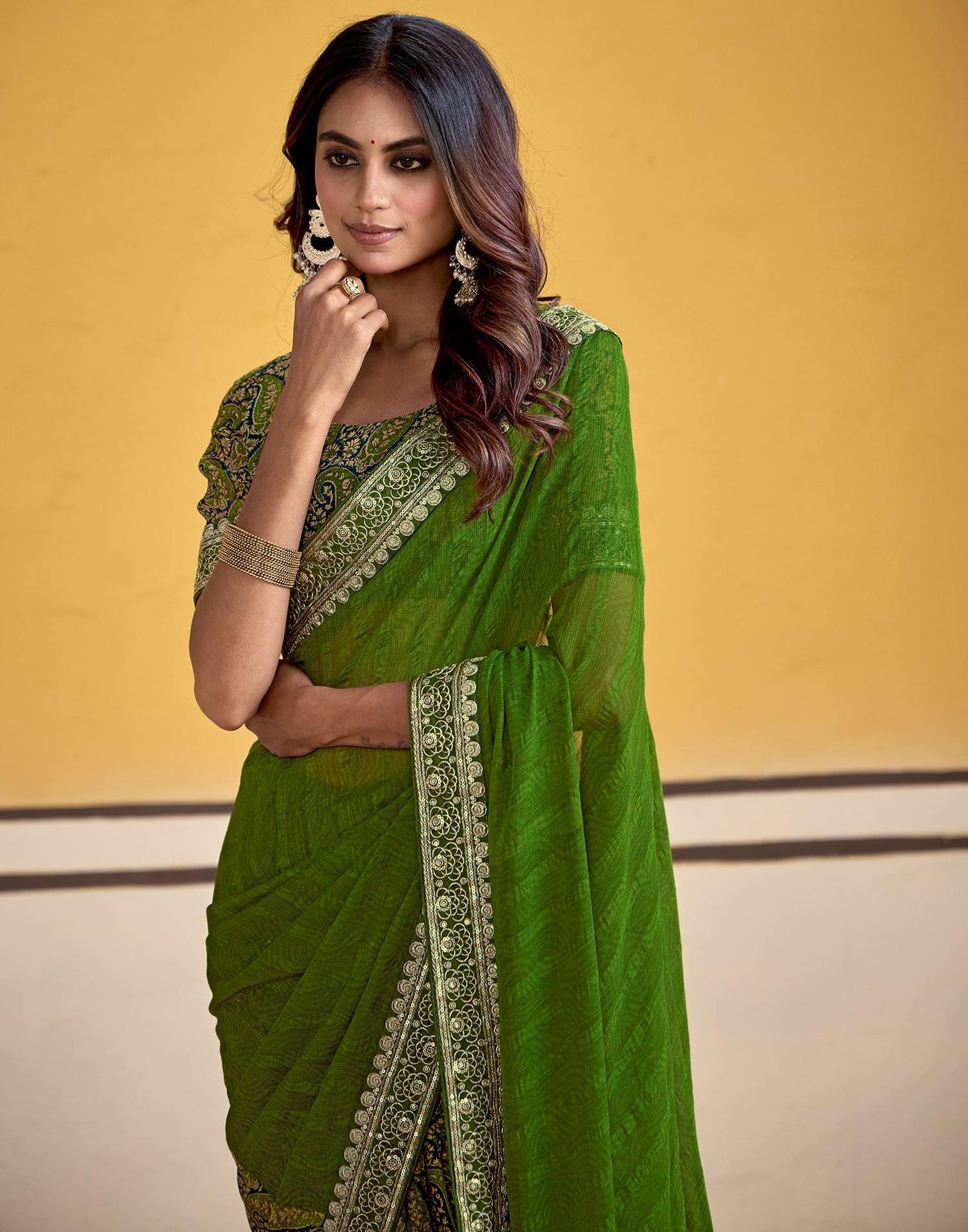 Green Georgette Printed Saree