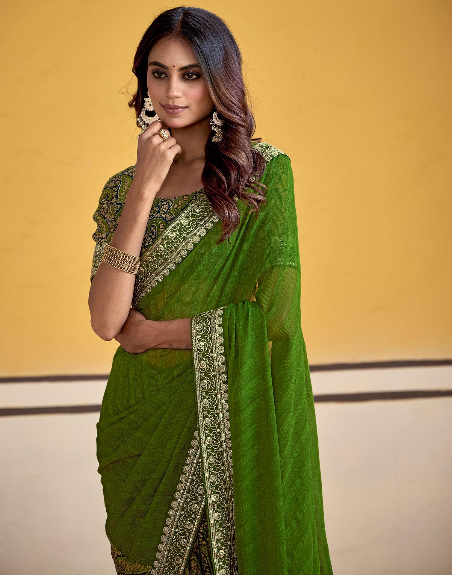 Green Georgette Printed Saree