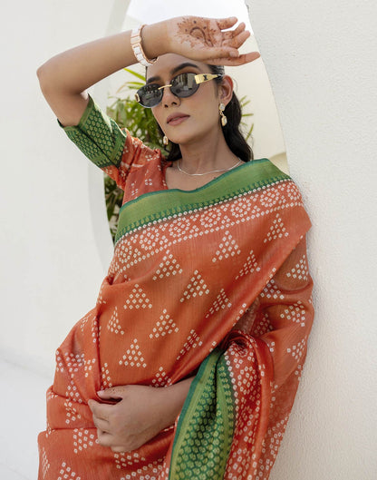 Light Orange Silk Printed Bandhani Saree