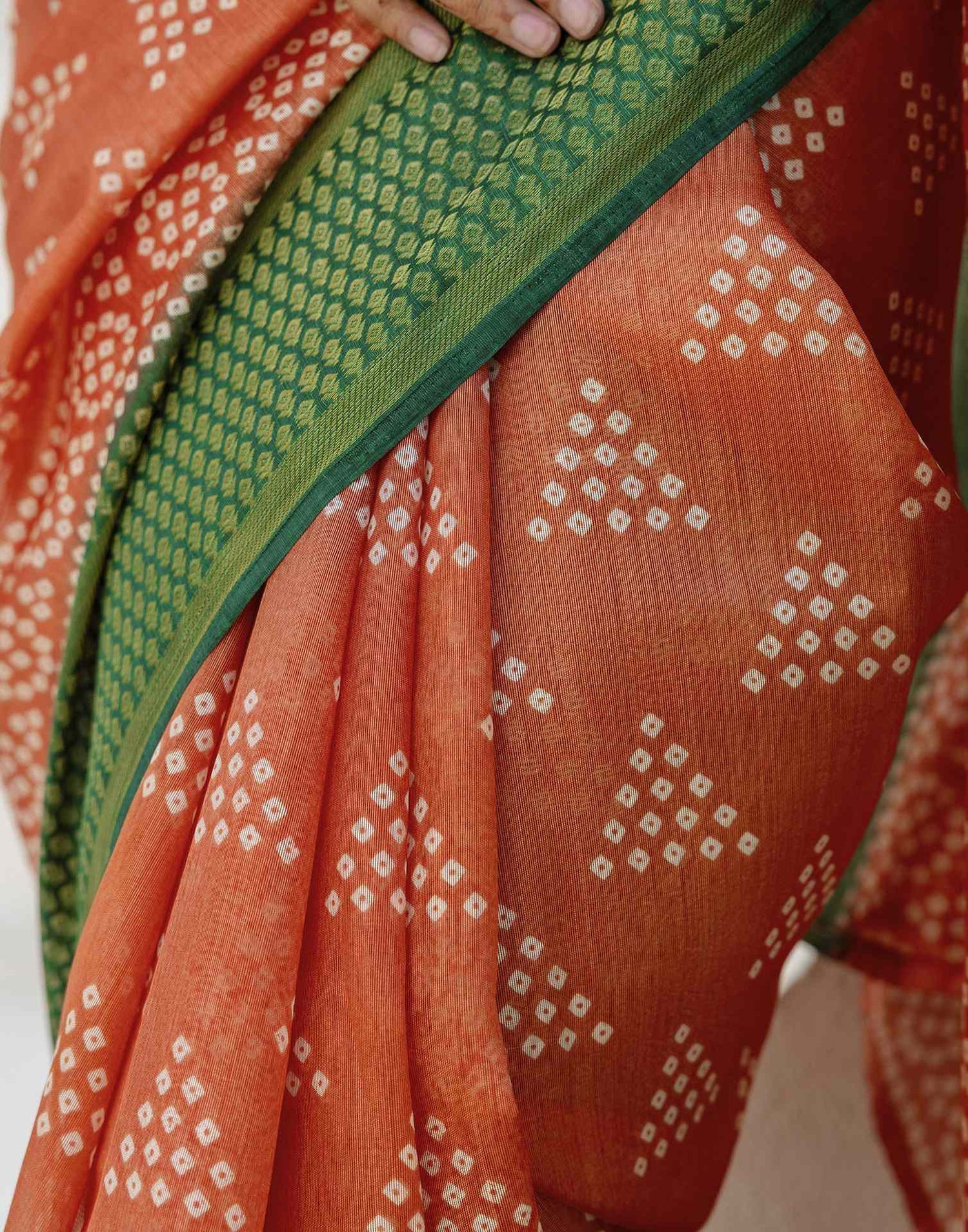 Light Orange Silk Printed Bandhani Saree
