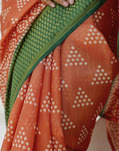 Light Orange Silk Printed Bandhani Saree