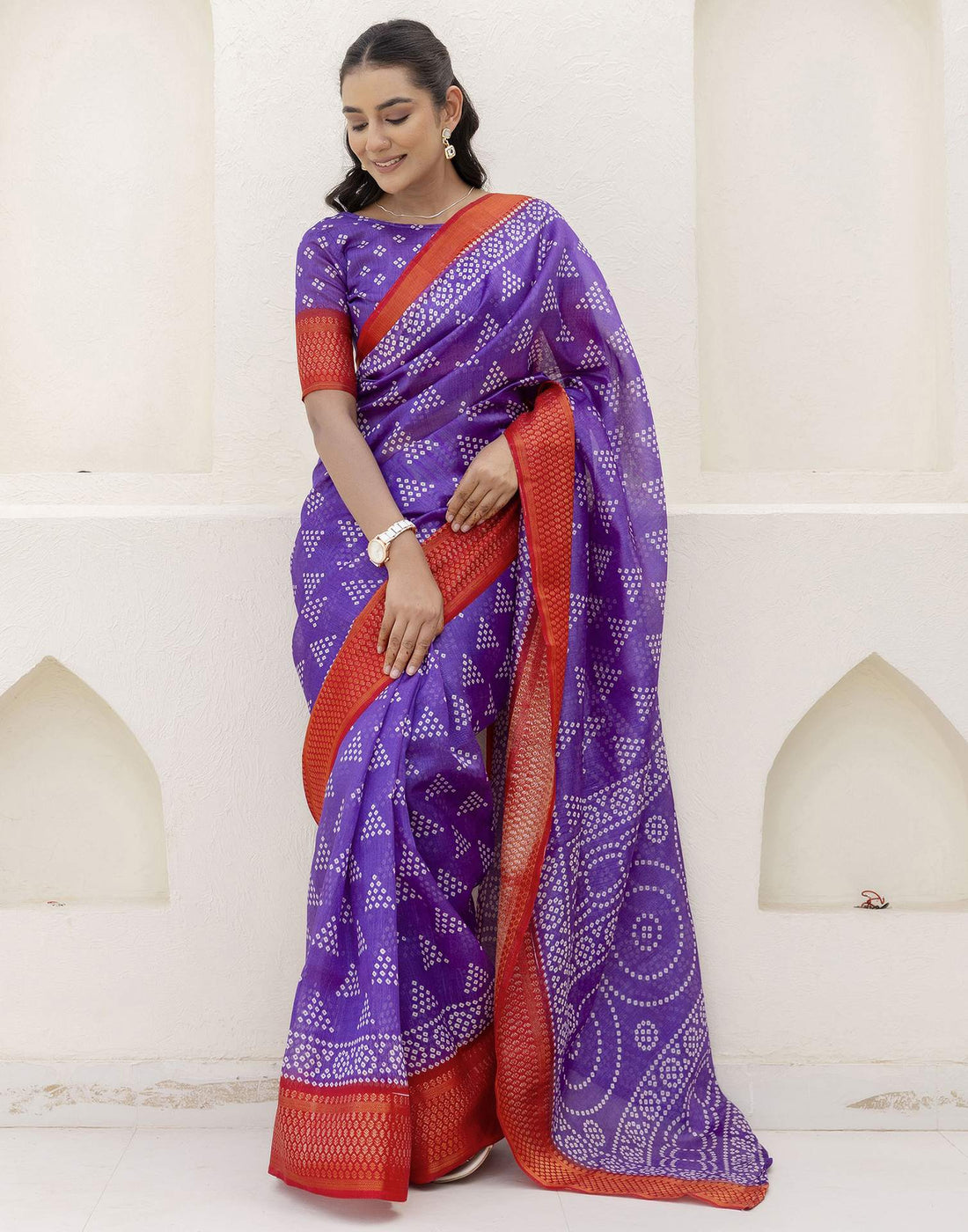 Purple Silk Printed Bandhani Saree