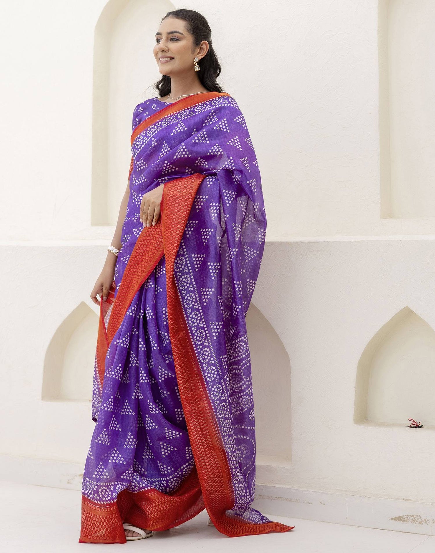 Purple Silk Printed Bandhani Saree