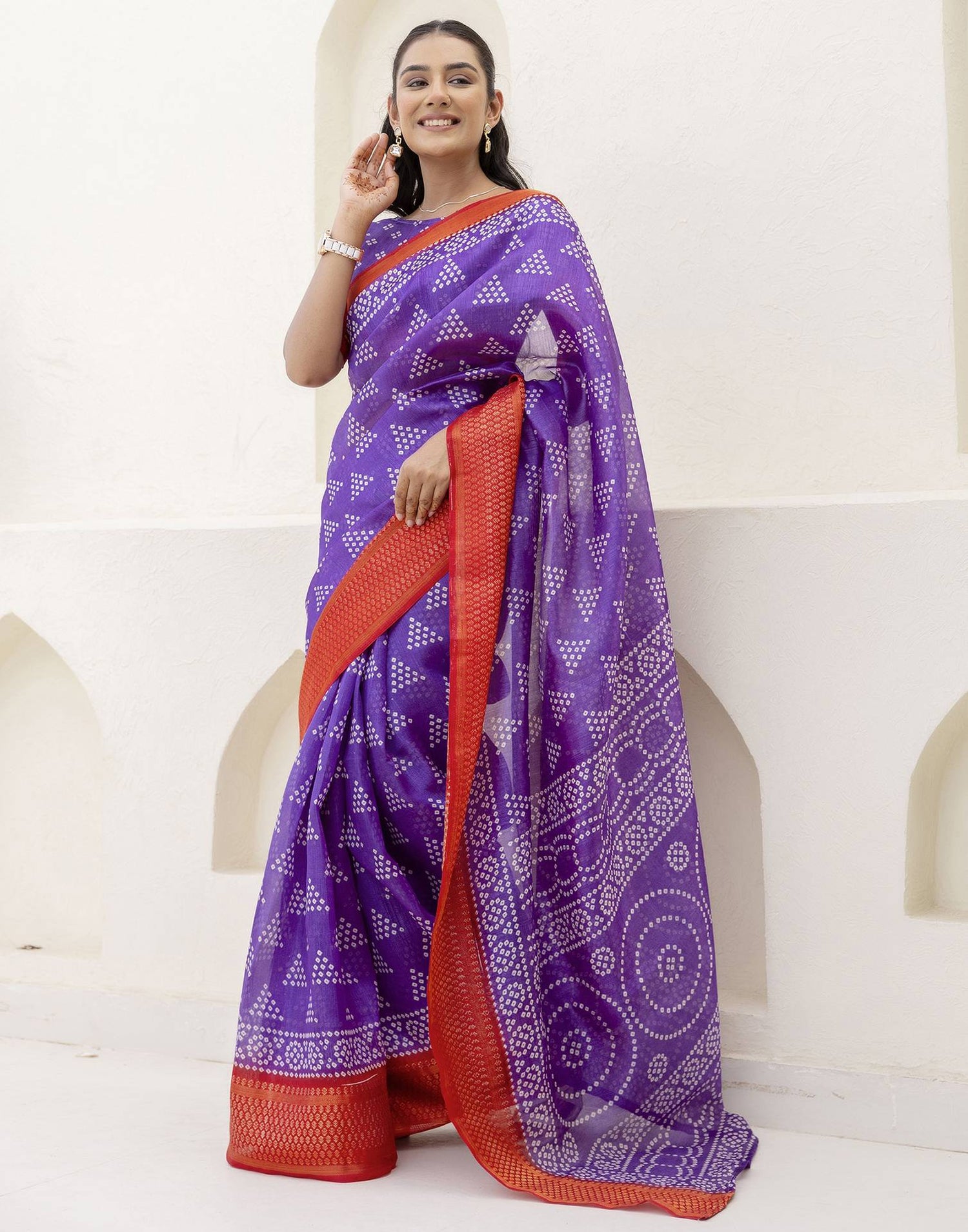 Purple Silk Printed Bandhani Saree