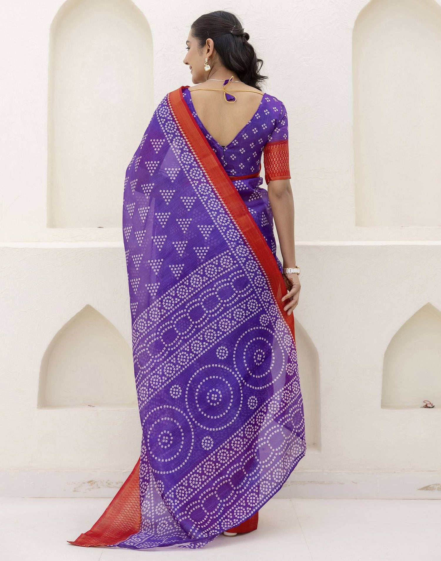 Purple Silk Printed Bandhani Saree