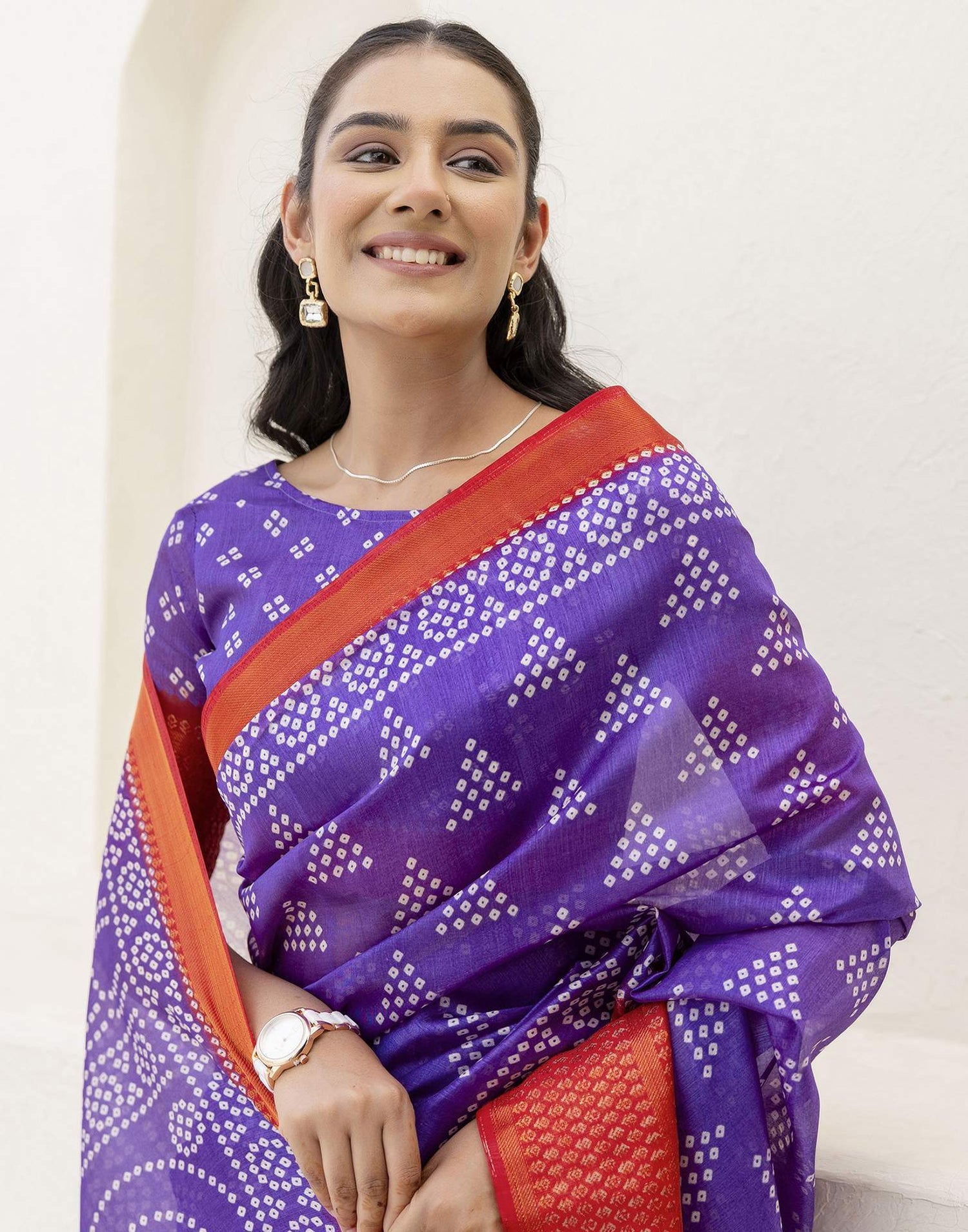 Purple Silk Printed Bandhani Saree