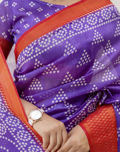 Purple Silk Printed Bandhani Saree