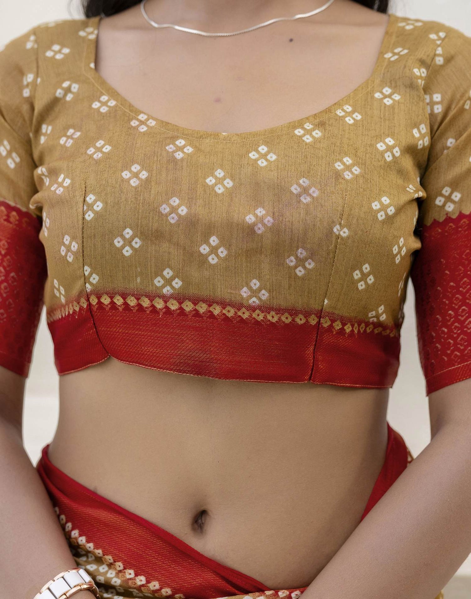 Khaki Silk Printed Bandhani Saree