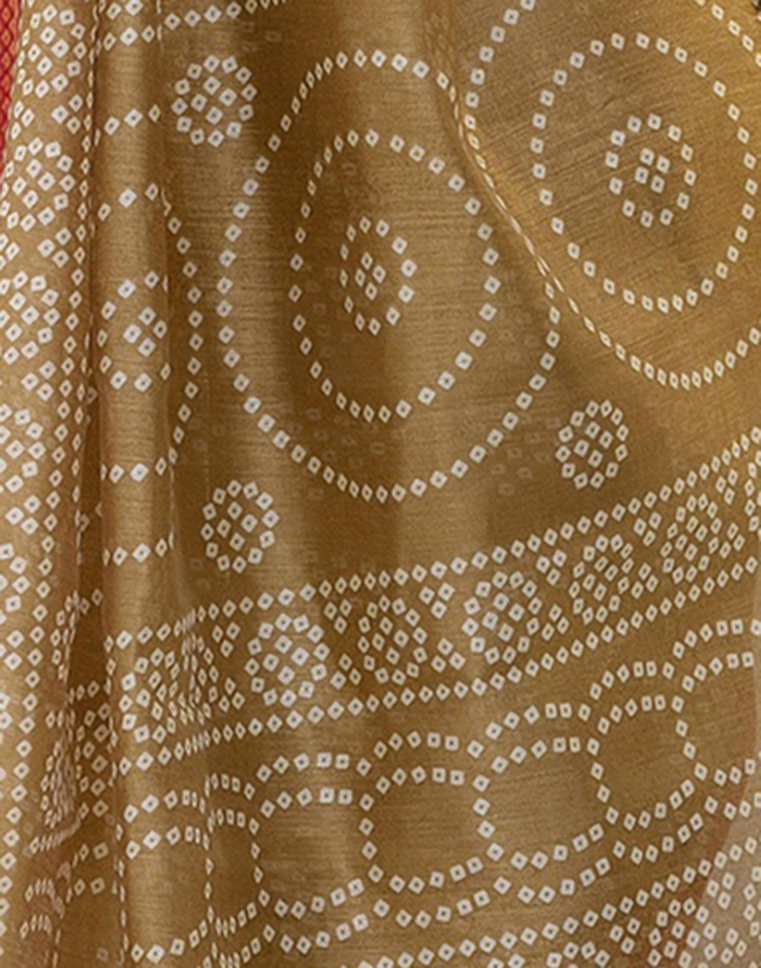 Khaki Silk Printed Bandhani Saree