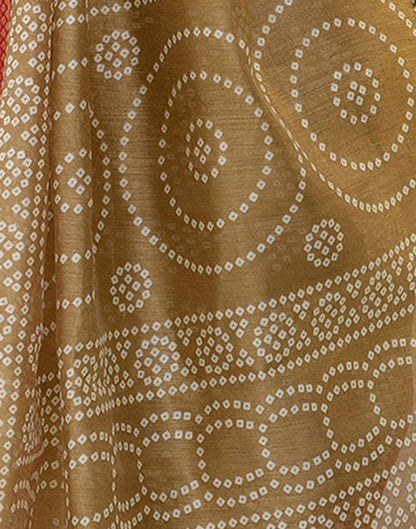 Khaki Silk Printed Bandhani Saree