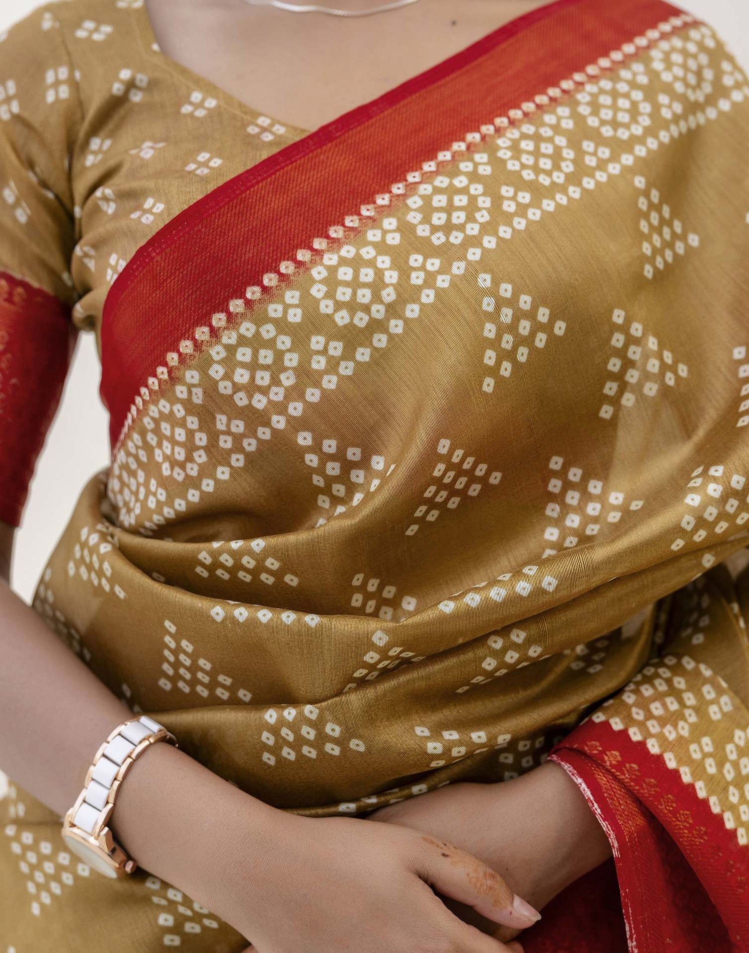 Khaki Silk Printed Bandhani Saree