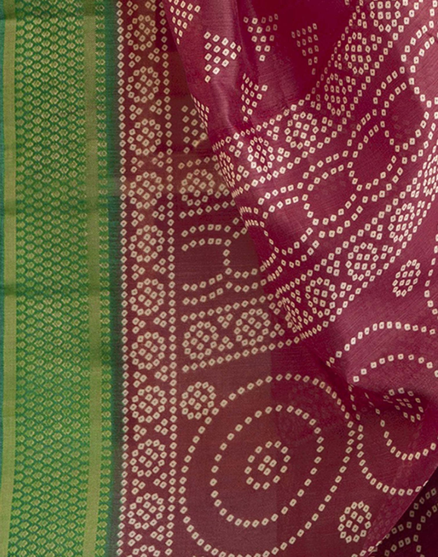 Dusty Maroon Silk Printed Bandhani Saree