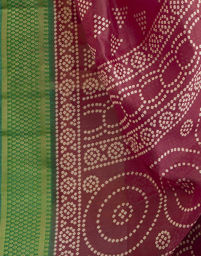 Dusty Maroon Silk Printed Bandhani Saree