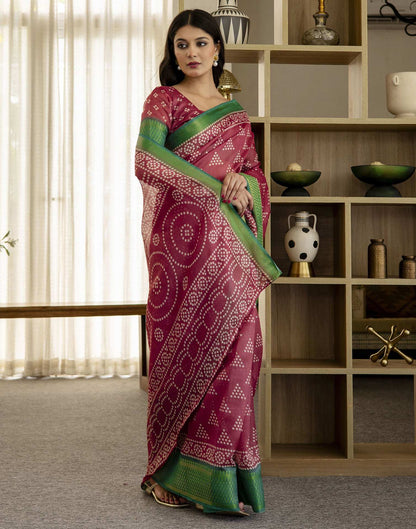 Dusty Maroon Silk Printed Bandhani Saree